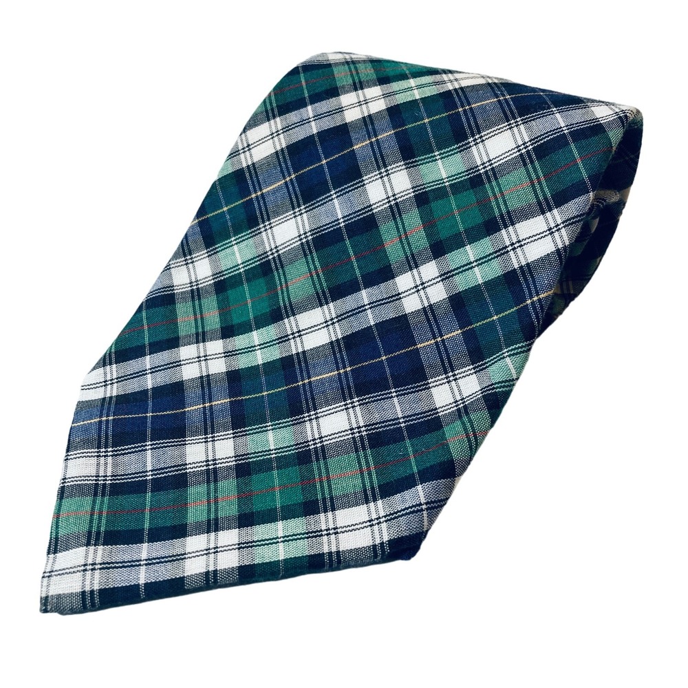 American Eagle Men's Green White Plaid Adjustable Pointed Neck Tie